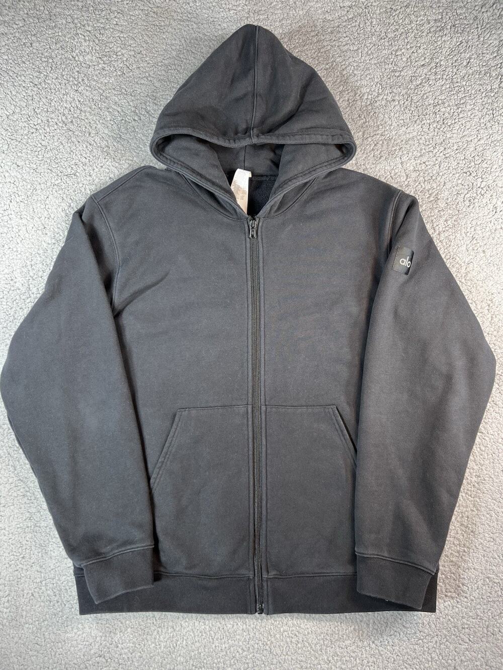 Alo Renown Hoodie Sweatshirt Heavy Weight Full Zip Black Pockets Men’s Medium